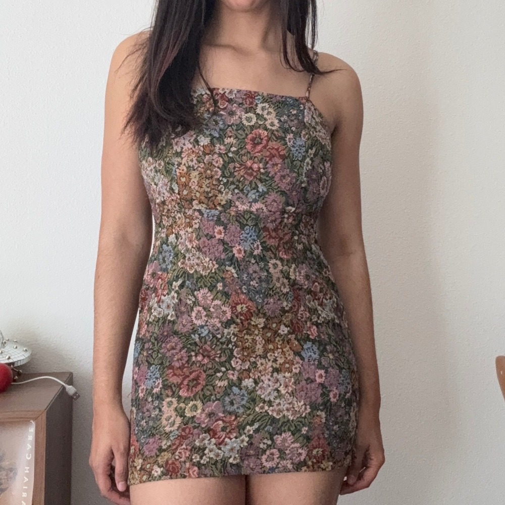 Urban Outfitters Floral Tapestry Mini Dress Square Neck‎ Spaghetti Strap Small